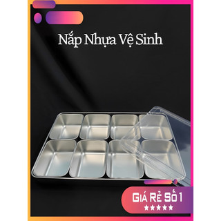 Bộ khay inox nhiều ngăn có nắp - đựng gia vị, topping, nguyên liệu sạch sẽ, chuyên nghiệp