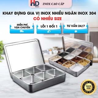 Bộ khay inox nhiều ngăn có nắp - đựng gia vị, topping, nguyên liệu sạch sẽ, chuyên nghiệp