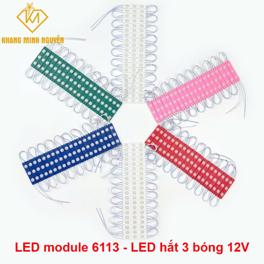 (Giá 2 vỉ ) Led module 3 bóng 6113 - 12V sử dụng chip 2835,trắng,vàng ấm,đỏ, lá, dương, hồng
