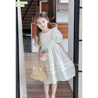 🔥 HOT TREND🔥 Đầm công chúa trắng tiểu thư cho bé gái đi tiệc, đi học Hàn Quốc tay phồng cổ ren vải thêu – Vuikids68