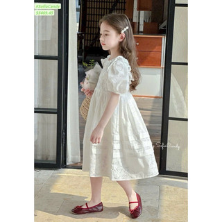 🔥 HOT TREND🔥 Đầm công chúa trắng tiểu thư cho bé gái đi tiệc, đi học Hàn Quốc tay phồng cổ ren vải thêu – Vuikids68