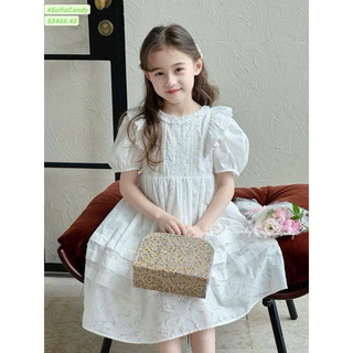 🔥 HOT TREND🔥 Đầm công chúa trắng tiểu thư cho bé gái đi tiệc, đi học Hàn Quốc tay phồng cổ ren vải thêu – Vuikids68