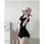 Jumpsuit Cộc Tay Cổ Tròn Đính Nơ Xinh Xắn RANSHI Viền Bèo Mặc Đi Biển Đi Chơi Chất Thun Tăm Chính Phẩm -RBS049