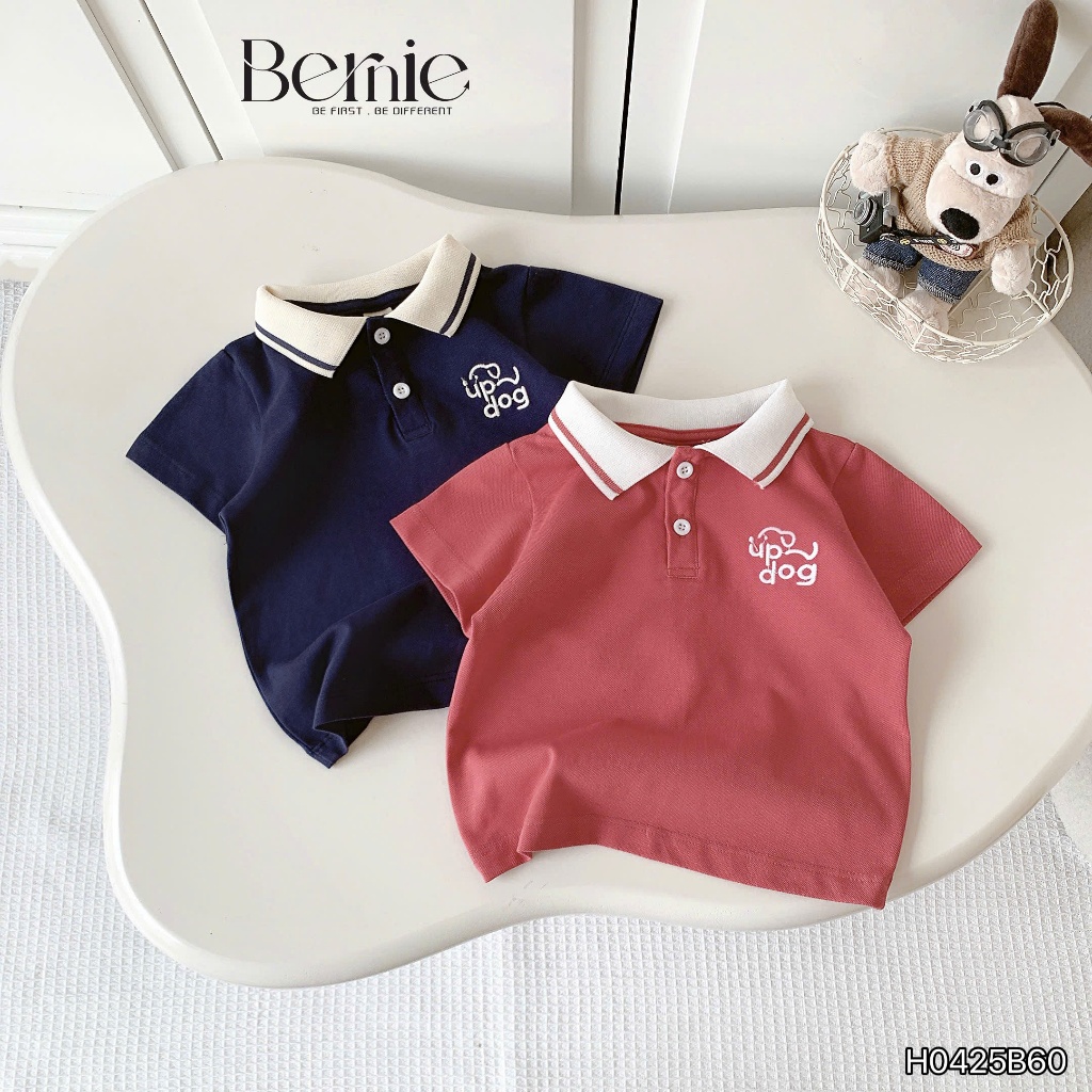 Bộ polo thêu ngực phối màu bé trai, bộ polo cộc tay cổ bo dệt quần kaki H0425B60