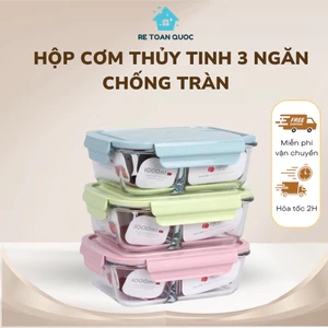 Hộp Cơm Thủy Tinh 3 Ngăn Có Nắp Chống Tràn Dùng Được Lò Vi Sóng Hộp Đựng Cơm Văn Phòng Học Sinh