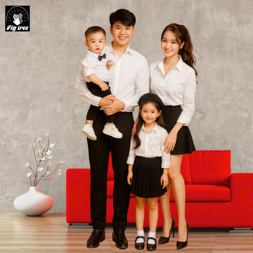 Áo Sơ Mi Gia Đình FigTree Màu Trắng Cho Gia Đình Đi Tiệc, Chụp Hình Thanh Lịch( full size đến 110kg)
