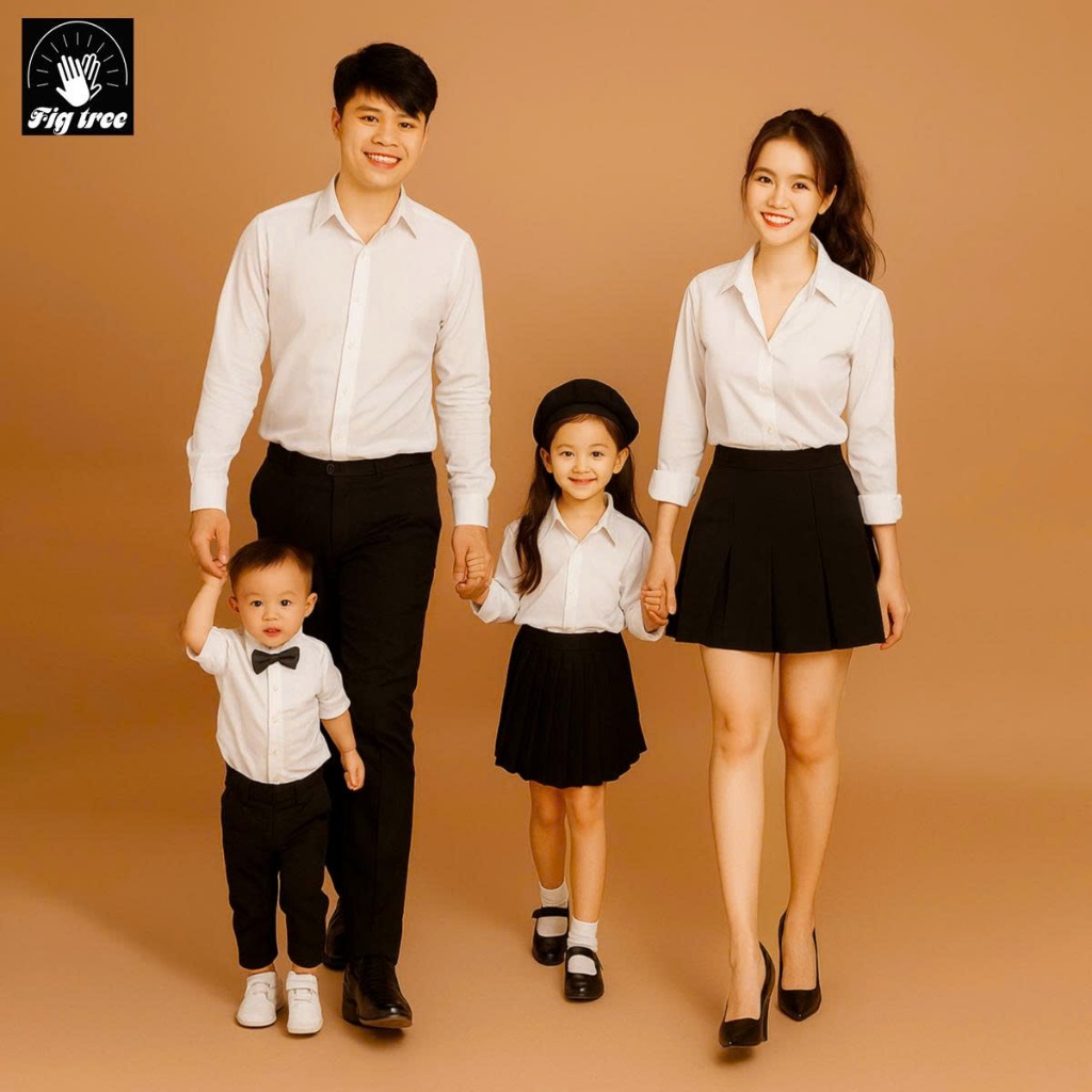Áo Sơ Mi Gia Đình FigTree Màu Trắng Cho Gia Đình Đi Tiệc, Chụp Hình Thanh Lịch( full size đến 110kg)