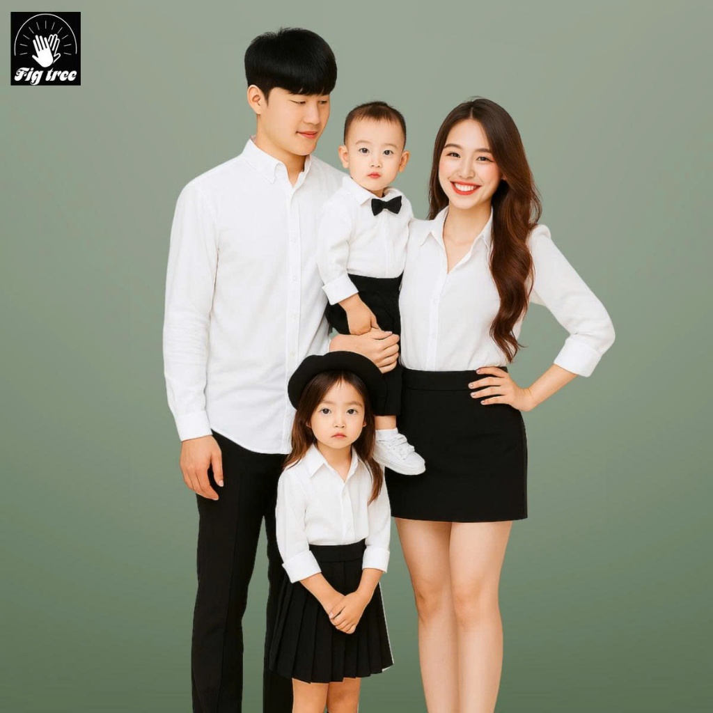 Áo Sơ Mi Gia Đình FigTree Màu Trắng Cho Gia Đình Đi Tiệc, Chụp Hình Thanh Lịch( full size đến 110kg)