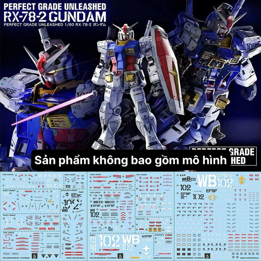 [Ghost/G-rework] Decal/Đề can nước mô hình PG Unleashed RX-78-02 Gundam ...