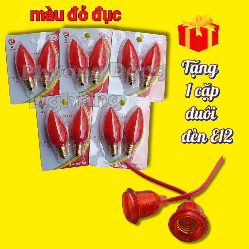 Combo 5 Cặp Bóng đèn LED Trái Ớt Đèn Quả nhót gắn bàn thờ - Loại tốt Thương hiệu Phú Quý TẶNG 1 CẶP ĐUÔI E12