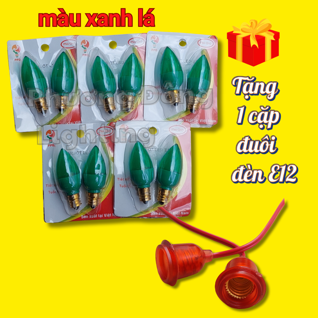 Combo 5 Cặp Bóng đèn LED Trái Ớt Đèn Quả nhót gắn bàn thờ - Loại tốt Thương hiệu Phú Quý TẶNG 1 CẶP ĐUÔI E12