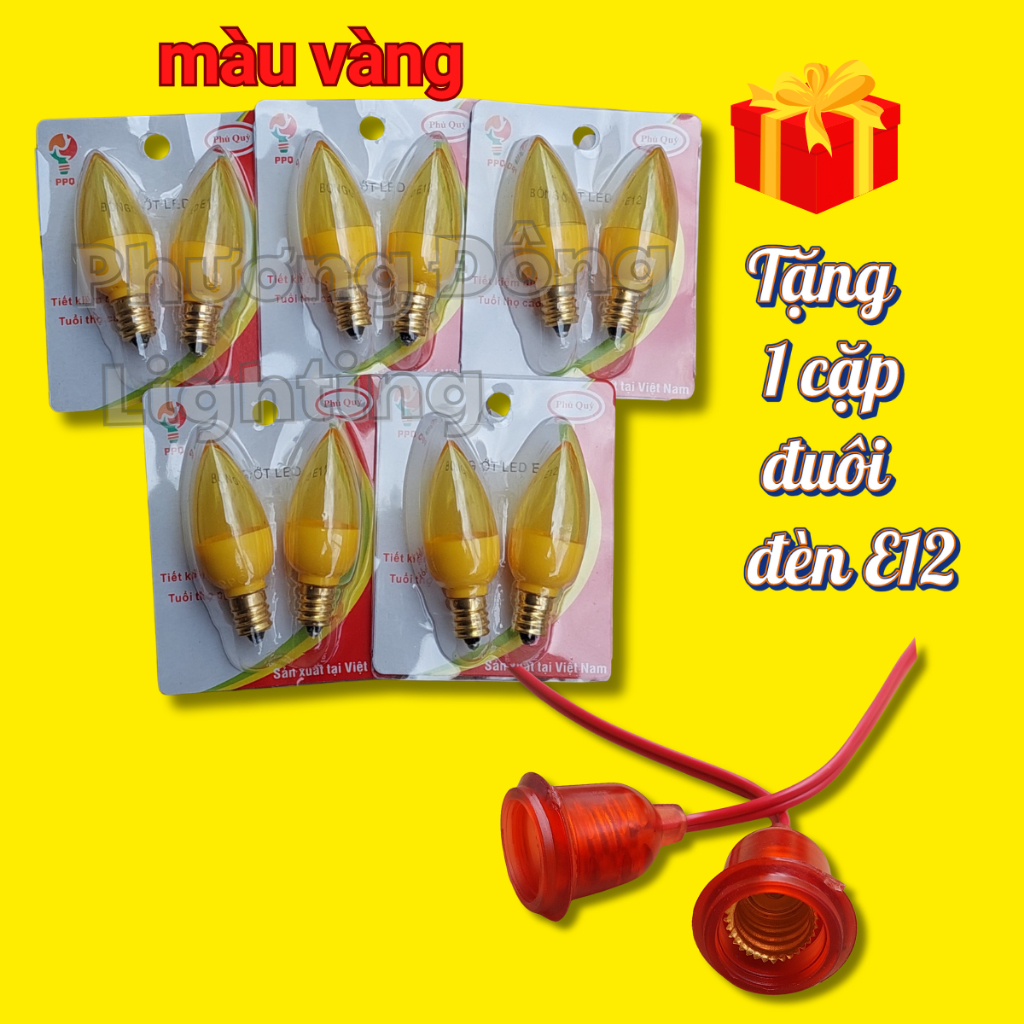 Combo 5 Cặp Bóng đèn LED Trái Ớt Đèn Quả nhót gắn bàn thờ - Loại tốt Thương hiệu Phú Quý TẶNG 1 CẶP ĐUÔI E12