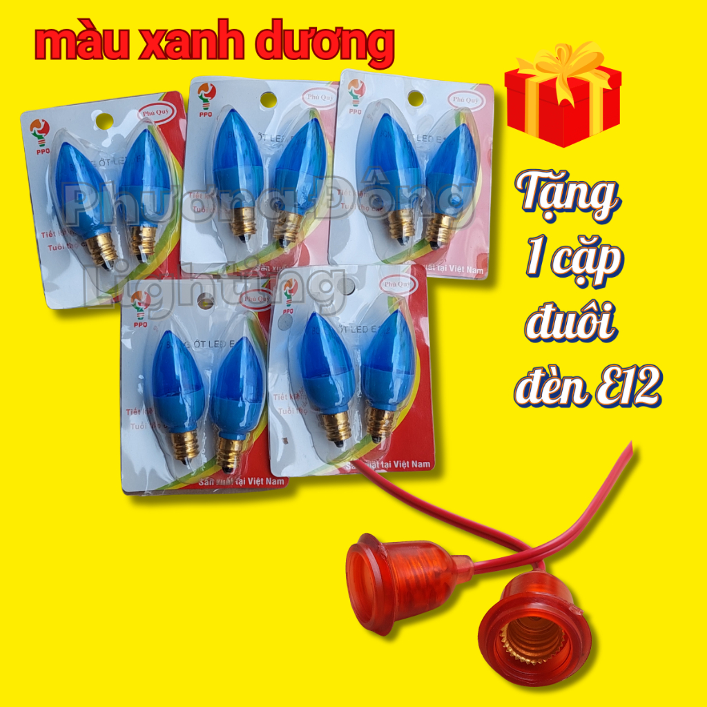 Combo 5 Cặp Bóng đèn LED Trái Ớt Đèn Quả nhót gắn bàn thờ - Loại tốt Thương hiệu Phú Quý TẶNG 1 CẶP ĐUÔI E12