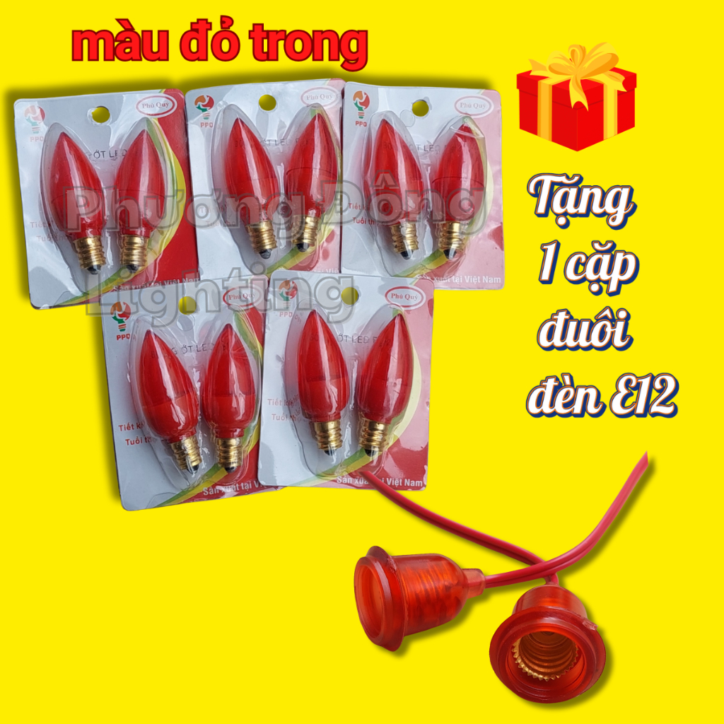Combo 5 Cặp Bóng đèn LED Trái Ớt Đèn Quả nhót gắn bàn thờ - Loại tốt Thương hiệu Phú Quý TẶNG 1 CẶP ĐUÔI E12
