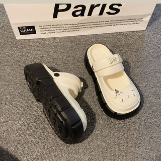 Dép sục nữ đế cao 5 cm form Mary Jane kèm charm Cún trắng Mita kiểu sandal quai hậu CS-150