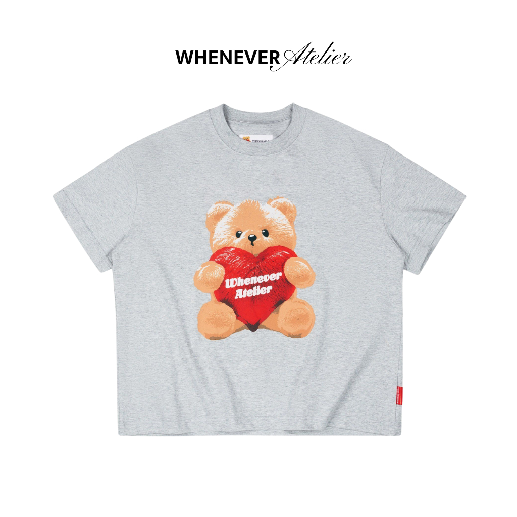 WHENEVER Áo Thun WHENEVER BEAR T-SHIRT Form Boxy Vải 100% Cotton Unisex / Grey