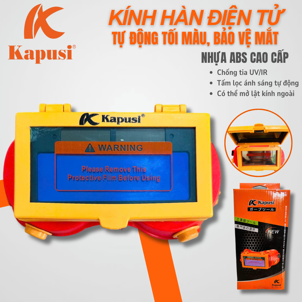 Kính Hàn Điện Tử NKTop – Tự Động Tối Màu, Bảo Vệ Mắt Khi Hàn - Kính có dây đeo đầu vàng cam