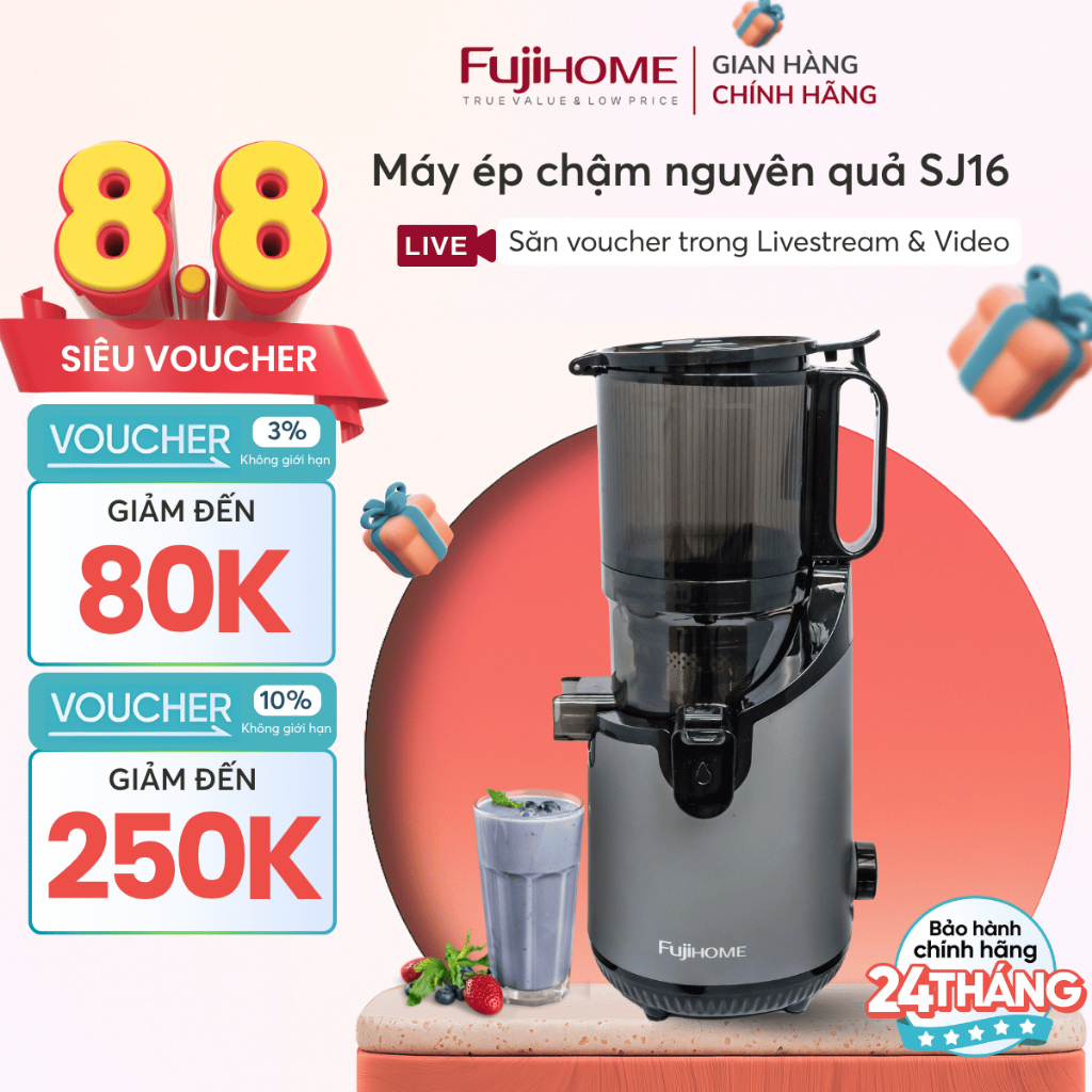 Máy ép chậm ép nguyên quả SJ16 FUJIHOME Nhập Khẩu, Máy ép nguyên trái giữ vitamin trong trái cây