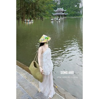 Set áo cổ yếm nhún bèo bồng xếp tầng phối chân váy mix ren bèo xòe xinh xắn tiểu thư cho các nàng - BaoTrang.clothes