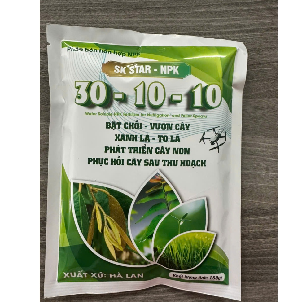 Phân NPK 30-10-10 + 2MgO + TE 250gr (xuất xứ Hà Lan)– Đạm cao, thúc lá mạnh, nuôi tược khỏe