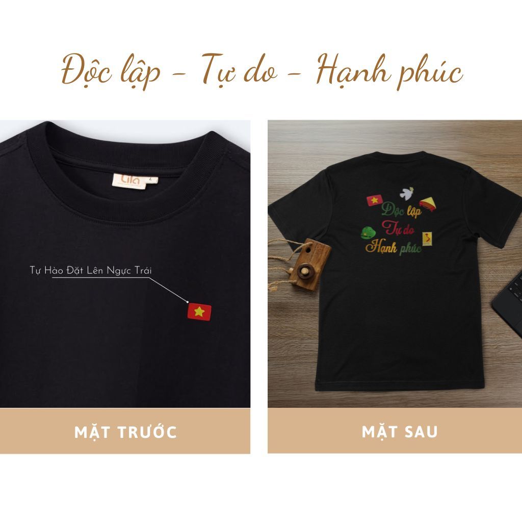 Áo thun nam nữ mẫu Độc lập Tự do Hạnh phúc, áo phông chất cotton mềm mịn thêu tên/cờ theo yêu cầu