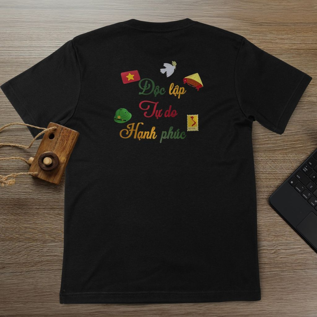 Áo thun nam nữ mẫu Độc lập Tự do Hạnh phúc, áo phông chất cotton mềm mịn thêu tên/cờ theo yêu cầu