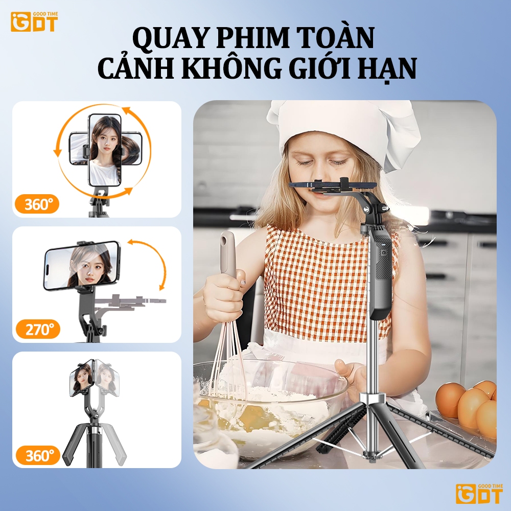 GDT P18 Gậy Chụp Ảnh 4 Chân 1.8M Gậy Selfie Có Đèn LED & Bluetooth,Tripod cây livestream điện thoại
