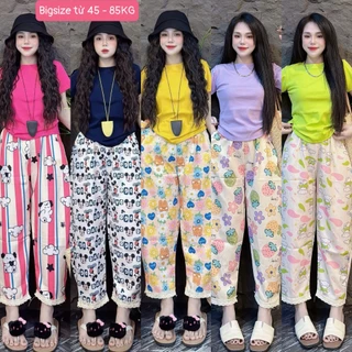 [Bigsize 45-85kg] Set hot ÁO TĂM TRƠN PHỐI QUẦN ĐŨI HOA, lai quần có phối ren