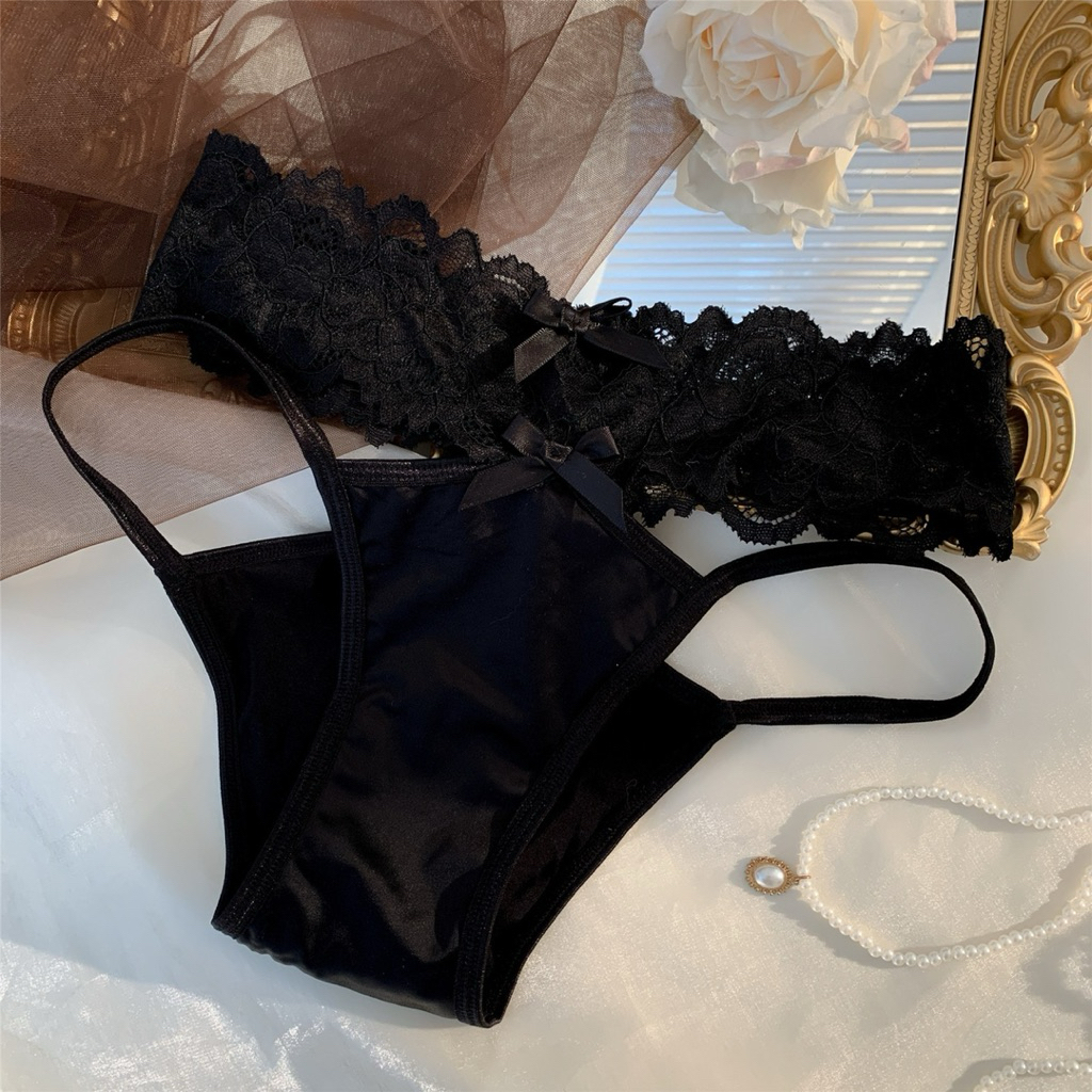 Quần lót ren nữ cao cấp Lalaly L24, quần lót lụa satin cho nữ sexy đính nơ xinh đẹp