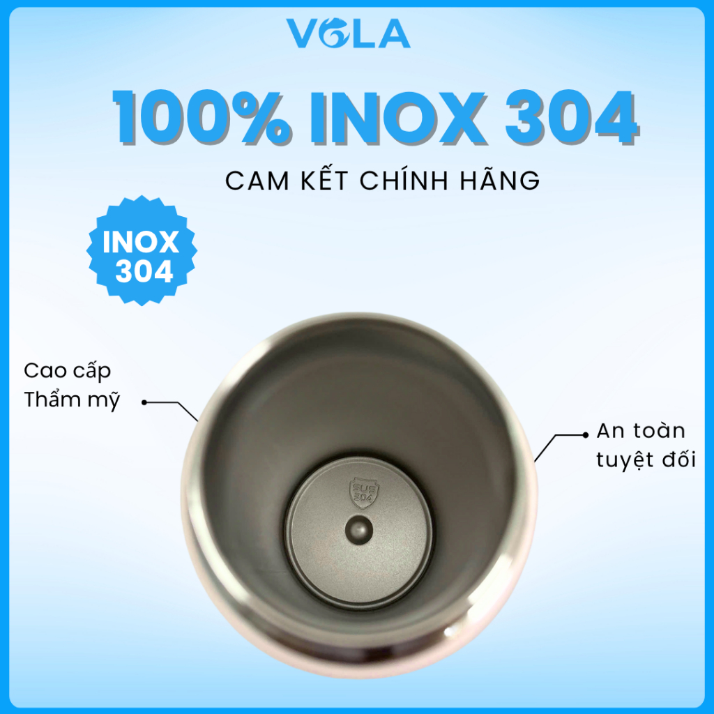 Bình giữ nhiệt VOLA 450ml Inox 304 cao cấp, Bình giữ nhiệt dễ thương có khắc tên và ống hút sẵn