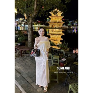 Set 3in1 áo xinh xắn mix ren hoa chun eo thắt nơ tua rua phối chân váy suông dài tiểu thư cho nàng - BaoTrang.clothes