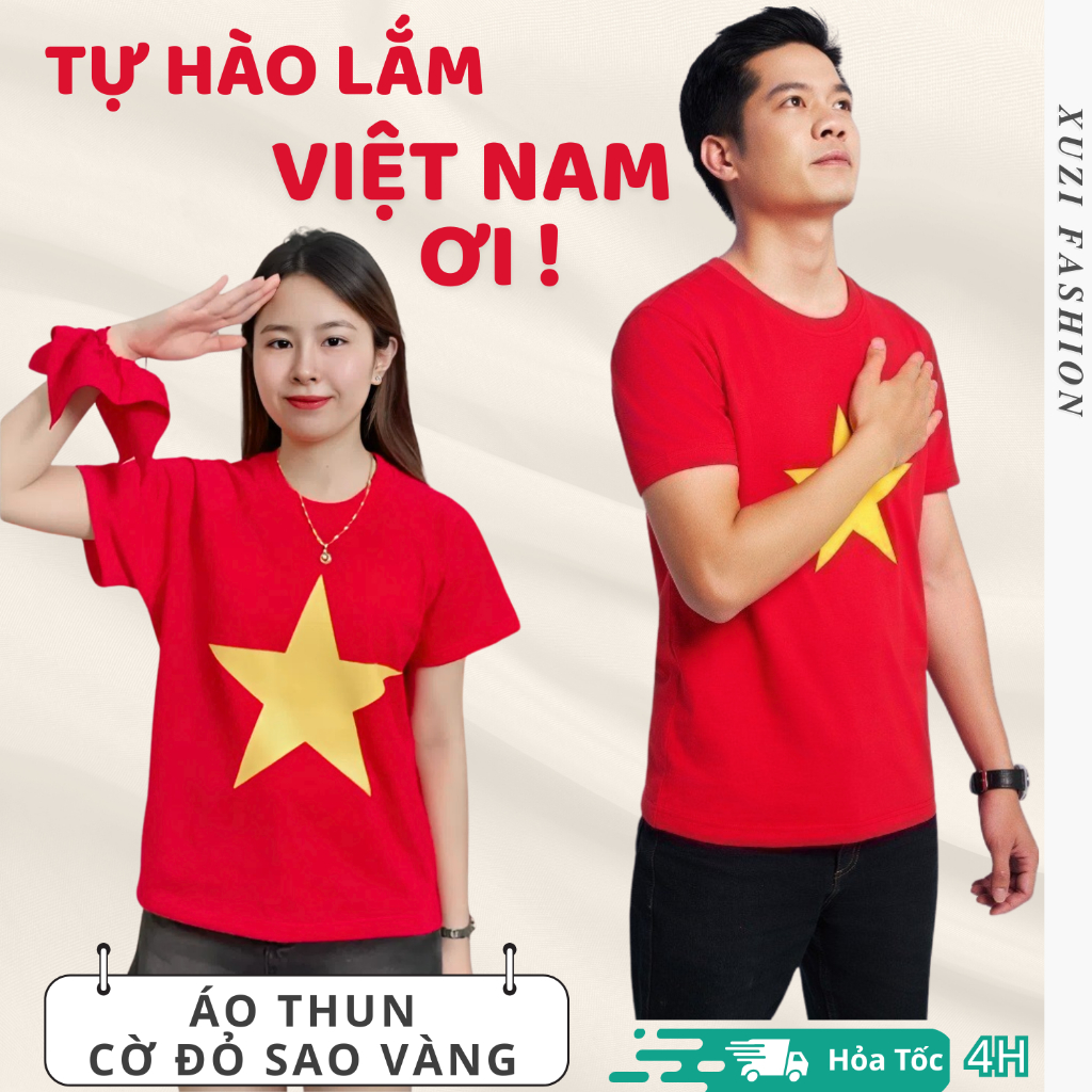 Áo phông Việt nam cờ đỏ sao vàng áo thun Tổ Quốc cổ tròn ngắn tay yêu nước vải su dày dặn mềm mát XUZI.