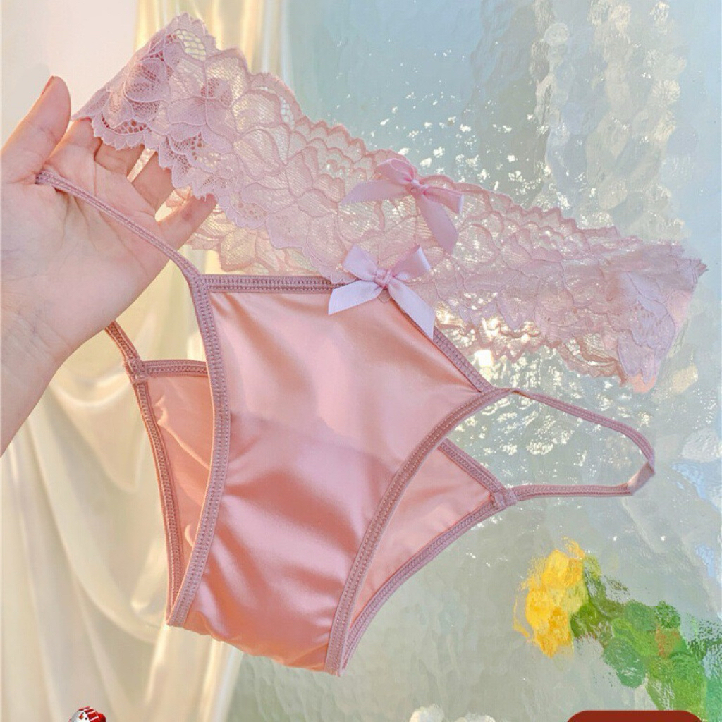 Quần lót ren nữ cao cấp Lalaly L24, quần lót lụa satin cho nữ sexy đính nơ xinh đẹp