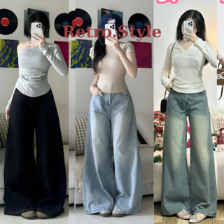 Quần Jeans Bò Wash MIAA Ống Rộng Suông Cạp Cao Tôn Dáng Nam Nữ Unisex , Quần Bò Ống Rộng Nữ Lưng Cao Đủ Size Màu RETRO