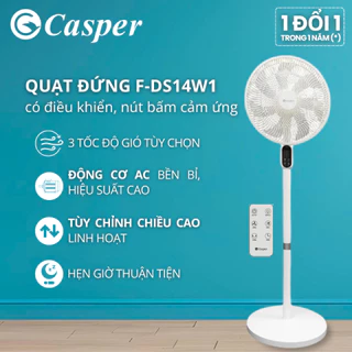 Quạt cây đứng Casper F-DS14W1 có điều khiển từ xa, LED căm ứng thông minh, hẹn giờ, điều chỉnh độ cao - Chính hãng