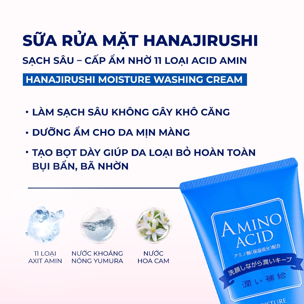 Sữa Rửa Mặt Sạch Sâu HANAJIRUSHI Moisture Washing Cream 150g, Loại Bỏ Bã Nhờn, Dưỡng Ẩm