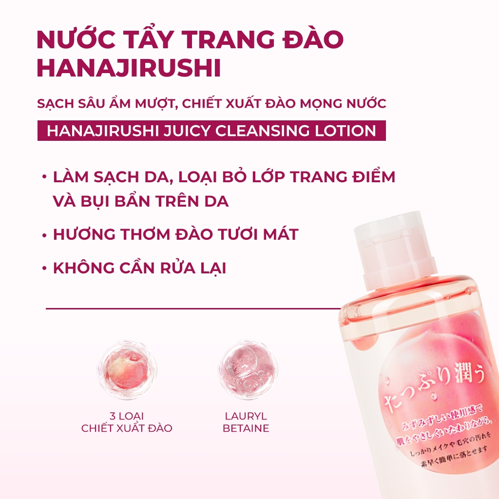 Nước Tẩy Trang Làm Sạch Sâu Dịu Nhẹ Dưỡng Ẩm Cho Da Nhạy Cảm HANAJIRUSHI Juicy Cleasing Lotion 380ml