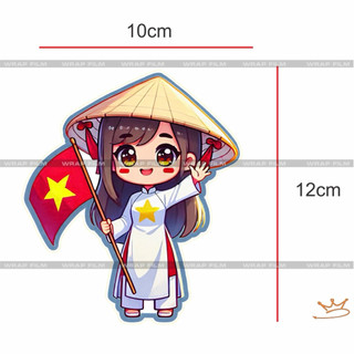 Tem bé trai cầm cờ Việt Nam, Chất liêu decal PVC chống thấm nước, bền màu