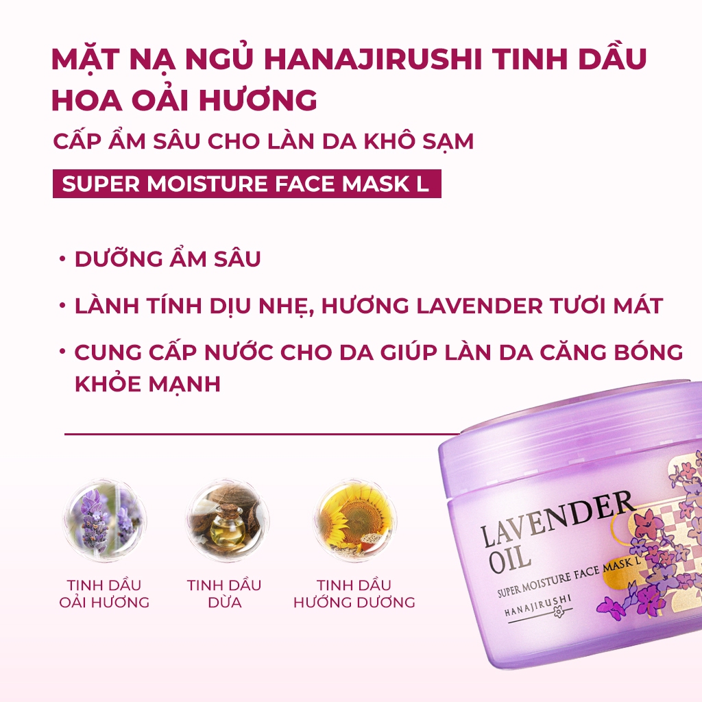 Mặt nạ dưỡng da căng bóng thảo dược và hoa oải hương HANAJIRUSHI SUPER MOISTURE FACE MASK L 220g