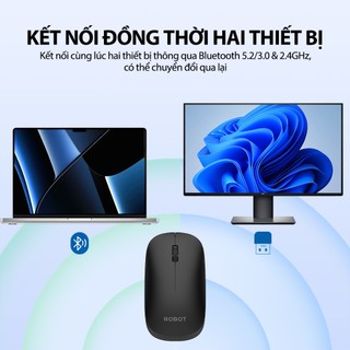 Chuột Quang Không Dây Tĩnh Âm ROBOT M390 Màu Đen/ Màu Xám 1600 DPI Bluetooth 2.4 GHZ - Bảo Hành 1 Đổi 1