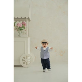 Set vest caro xanh vintage bé trai