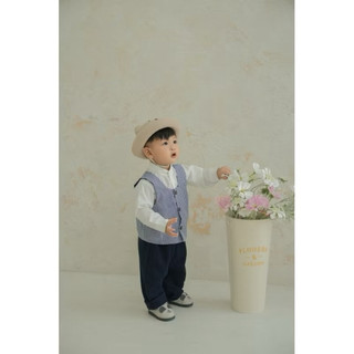 Set vest caro xanh vintage bé trai