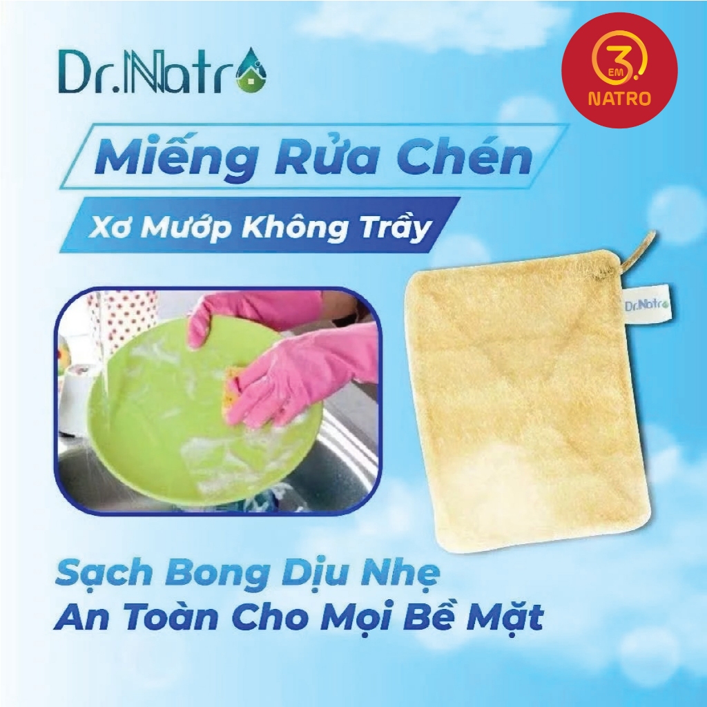 xơ mướp rửa bát Dr Natro rửa chén xoong nồi sạch sẽ tạo bọt an toan da tay - em3natro