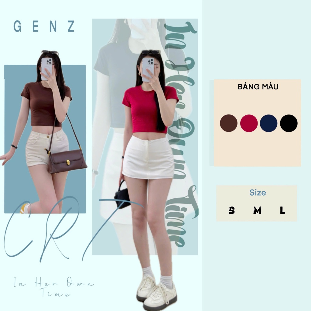 Áo Thun Croptop Ôm Trơn Thun Cotton Co Giãn 4C Mềm Mịn Tôn Dáng Genzshop