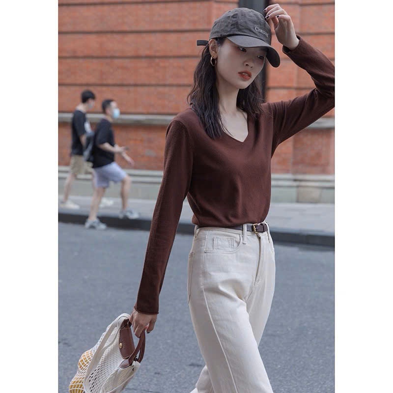ÁO THUN TAY DÀI Nữ Cổ Tim Form Babytee NHIỀU MÀU DỄ PHỐI ĐỒ BST26