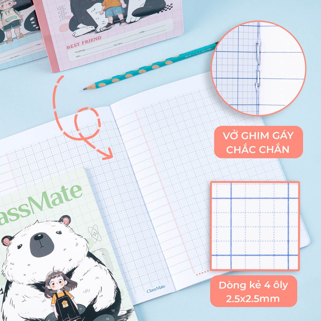 Combo 5/10 Vở Ô Li Classmate Vở 4 ÔLy 2.5x2.5mm 48/80/120 Trang, Vở ÔLi 100gsm 120gsm Cho Bé Tập Viết