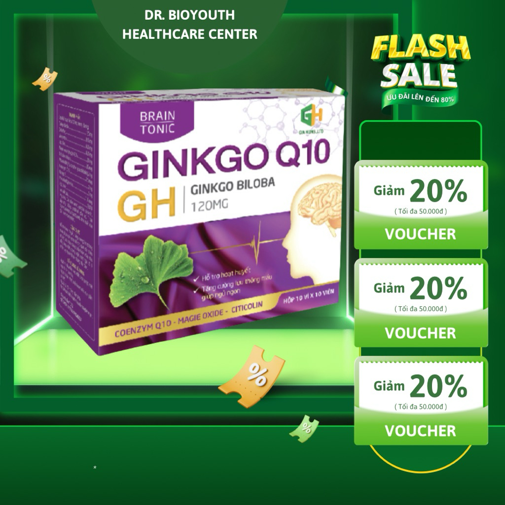 Viên uống GINKGO Q10 GH | GINKGO BILOBA 120MG BRAIN TONIC | Shopee Việt Nam