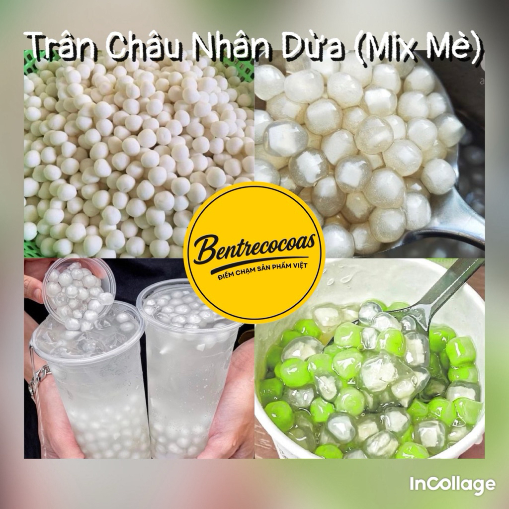 Trân châu nhân dừa viên 2 màu (Trắng - xanh lá dứa) 500g
