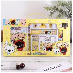 Bộ Dụng Cụ Học Tập Hộp Giấy Có Quai Xách Gồm 2 Bút Chì + Tẩy + Thước Kẻ + Gọt Bút Chì + Sổ Ghi Chép Cute Dễ Thương Chưa