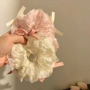 Scrunchies cột tóc voan tơ có nơ nhỏ xinh xắn vintage tiểu thư